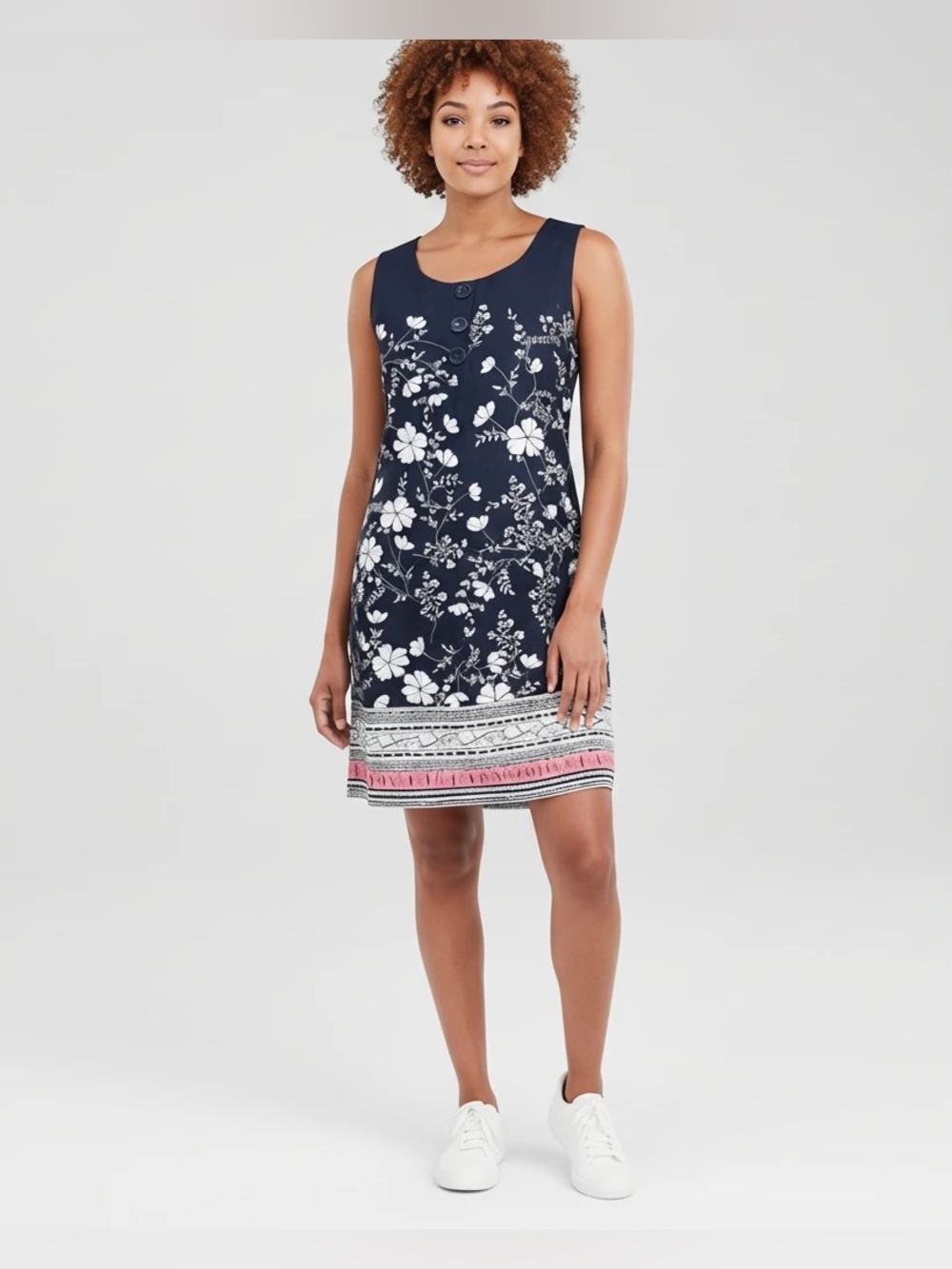 LOFT Navy Floral Border Print Sleeveless Shift Dress Size 6
